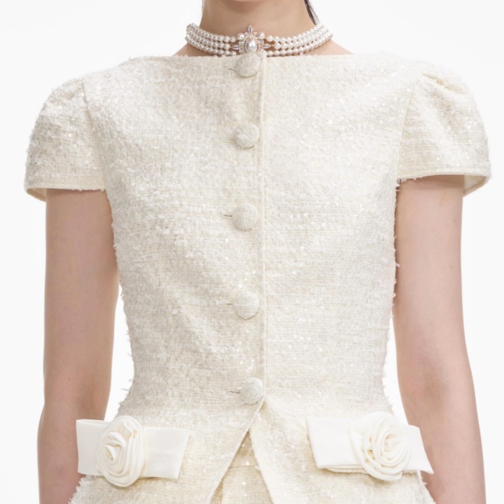 self-portrait Cream Boucle Bow Detail Mini Dress - US6 - MSRP $585 NWT - Picture 4 of 9